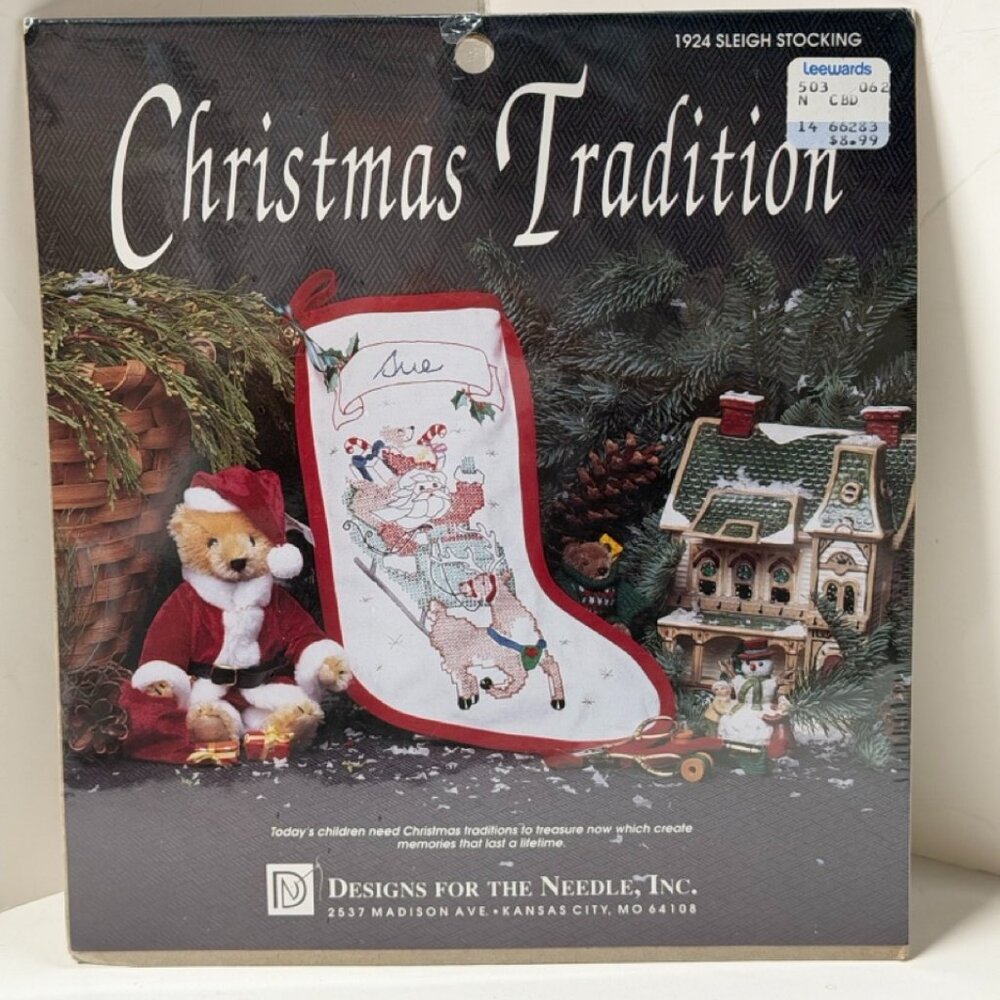 NEW Christmas 1924 Sleigh Stocking Santa Cross Stitch Designs for Needle Inc.